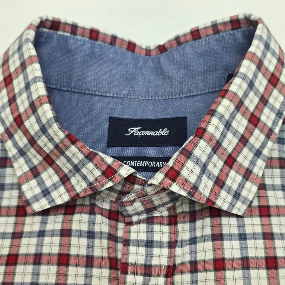 Faconnable Button Down Shirt Mens S Red White Plaid Contemporary Long Sleeve - Picture 3 of 14